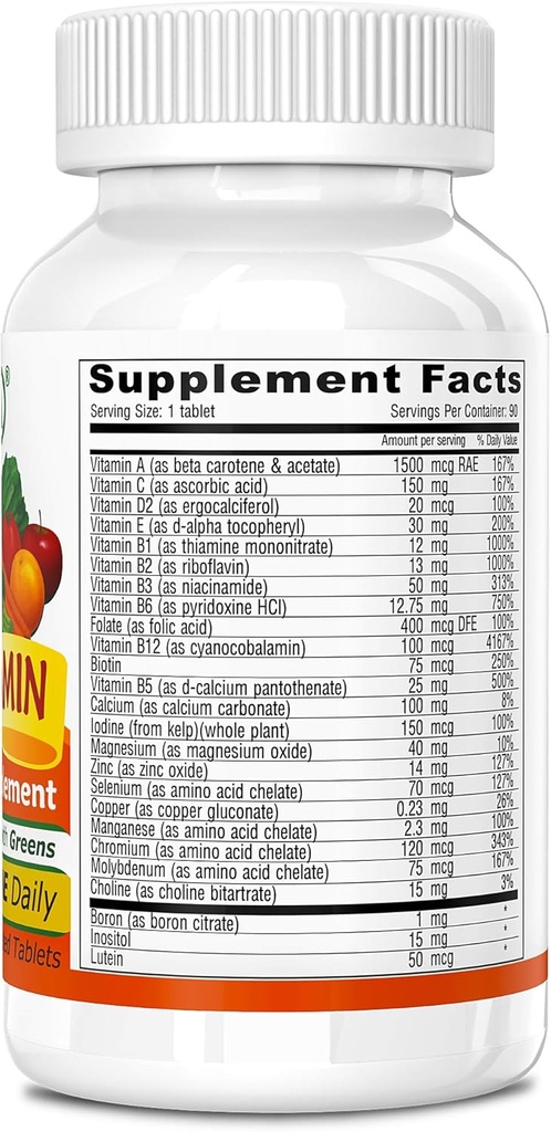 DEVA Vegan Multivitamin and Mineral Supplement - One Daily Vitamin Formula with Greens - Iron Free - 90 Coated Tablets, 1-Pack 3