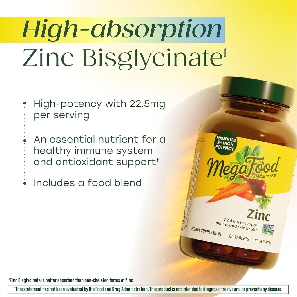 MegaFood Zinc Supplements - Vegan Immune Support Supplement with 22.5 mg High Potency Fermented Zinc - Made with Real Food - Gluten-Free, Kosher - 120 Tablets, 120 Servings 4