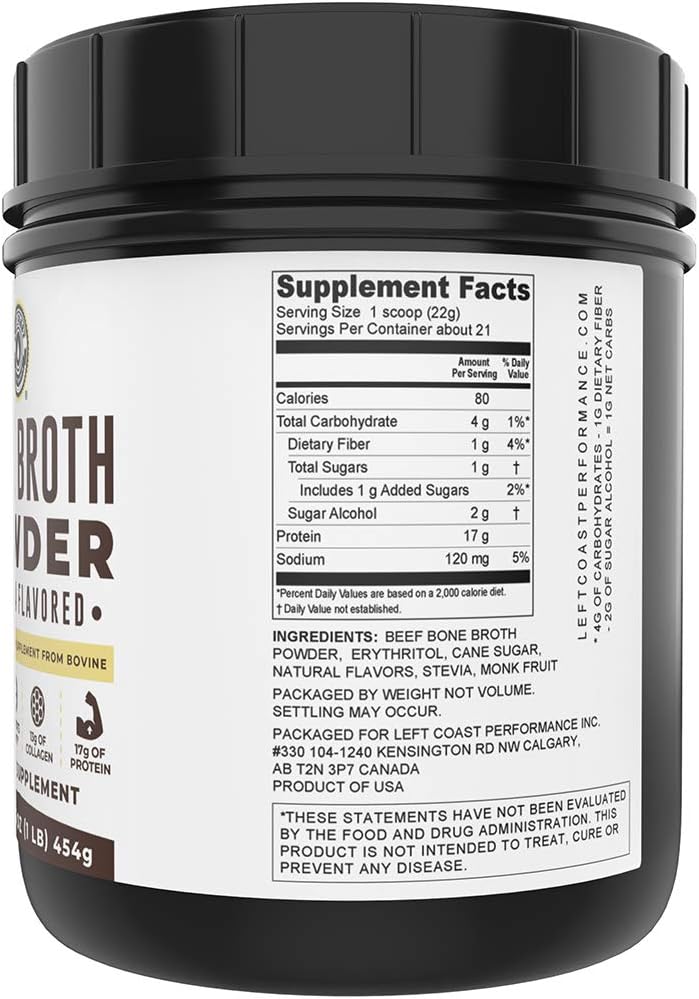 Left Coast Performance Vanilla Bone Broth and Multi Collagen Powder for Joint, Hair, Skin, and Nails Support 5