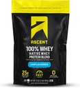 Ascent 100% Whey Protein Powder - Post Workout Whey Protein Isolate, Zero Artificial Flavors & Sweeteners, Gluten Free, 5.5g BCAA, 2.6g Leucine, Unflavored 2 lb 2