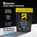 Ascent 100% Whey Protein Powder - Post Workout Whey Protein Isolate, Zero Artificial Flavors & Sweeteners, Gluten Free, 5.5g BCAA, 2.6g Leucine, Unflavored 2 lb 3