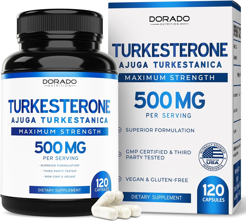 Turkesterone Supplement 500mg (120 Capsules) - Stamina, Drive, Athletic Performance & Muscle Mass - (Ajuga Turkestanica Std. to 10% Turkesterone) (Similar to Ecdysterone) - Non-GMO & Vegan Capsules 2