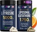 (Bundle) L Tyrosine 1000mg & Liposomal Glutathione 1750mg - All-Natural Focus, Energy, and Liver Support - Non-GMO, Gluten-Free, Vegan - 270 Capsules Total 2
