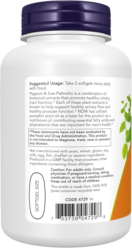 NOW Foods Pygeum & Saw Palmetto 120 Softgel (Pack of 2) 3