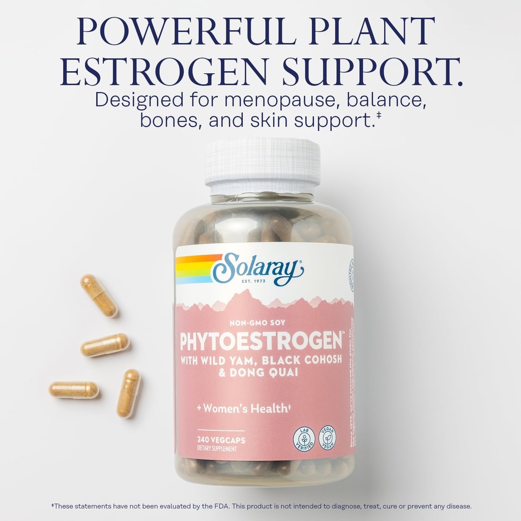 SOLARAY PhytoEstrogen Menopause Supplements with Wild Yam, Black Cohosh and Dong Quai - Phyto Estrogen Pills for Perimenopause and Menopause Support, Vegan, 60-Day Guarantee, 60 Servings, 240 VegCaps 4