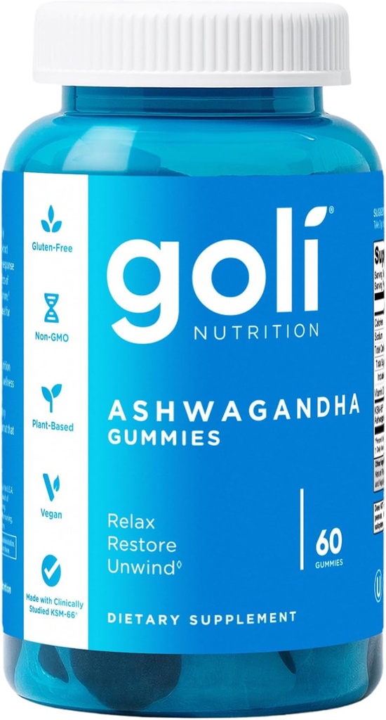 Goli Ashwagandha & Vitamin D Gummy - 60 Count - Mixed Berry, KSM-66, Vegan, Plant Based, Non-GMO, Gluten-Free & Gelatin Free Relax. Restore. Unwind, Pack of 1 2
