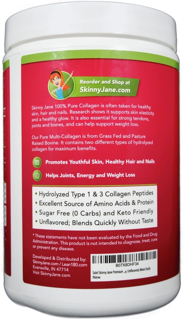 Skinny Jane Collagen Peptides Powder - Rejuvenates Skin - Healthy Hair and Nails -Supports Joints - Keto Friendly, Zero Carbs - Unflavored - 35 Servings 4
