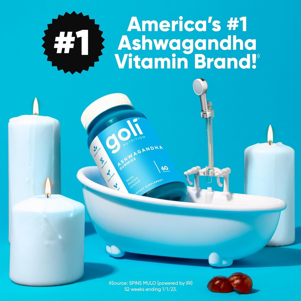 Goli Ashwagandha & Vitamin D Gummy - 60 Count - Mixed Berry, KSM-66, Vegan, Plant Based, Non-GMO, Gluten-Free & Gelatin Free Relax. Restore. Unwind, Pack of 1 3