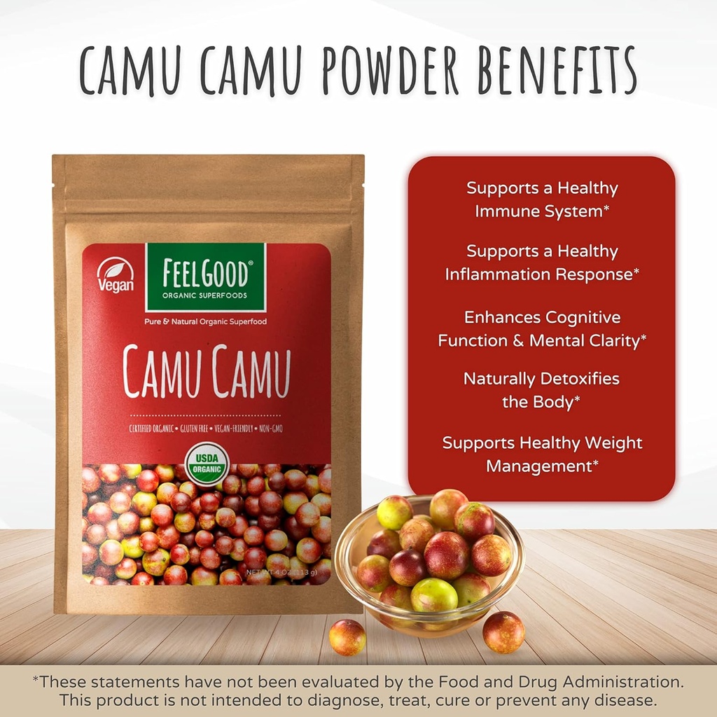 Feelgood Superfoods Organic Camu Camu Powder, Vegan, Non-GMO, Gluten Free Berry Powder with Vitamin C and Antioxidants for Immune Support, 4 oz 3