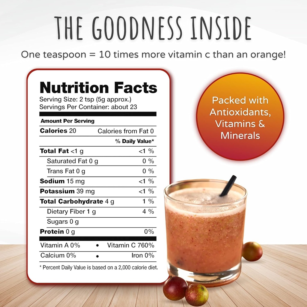 Feelgood Superfoods Organic Camu Camu Powder, Vegan, Non-GMO, Gluten Free Berry Powder with Vitamin C and Antioxidants for Immune Support, 4 oz 5