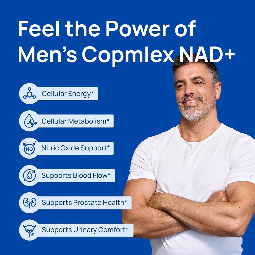 NAD+ Supplements for Men – Nitric Oxide Prostate Health Supplements for Men with Resveratrol, CoQ10, L Citrulline and Lycopene for Anti-Aging, Stamina & Cellular Energy Support 60 Capsules 3
