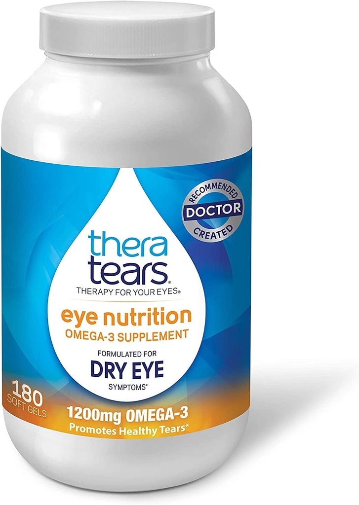 TheraTears 1200mg Omega 3 Supplement for Eye Nutrition, Organic Flaxseed Triglyceride Fish Oil & Dry Eye Therapy Lubricating Eye Drops for Dry Eyes, Preservative Free Eye Drops 3