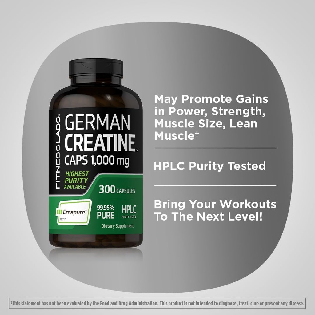 Fitness Labs German Creatine Monohydrate | 1000mg | 300 Capsules | Supplement for Women and Men | Non-GMO, Gluten Free 5