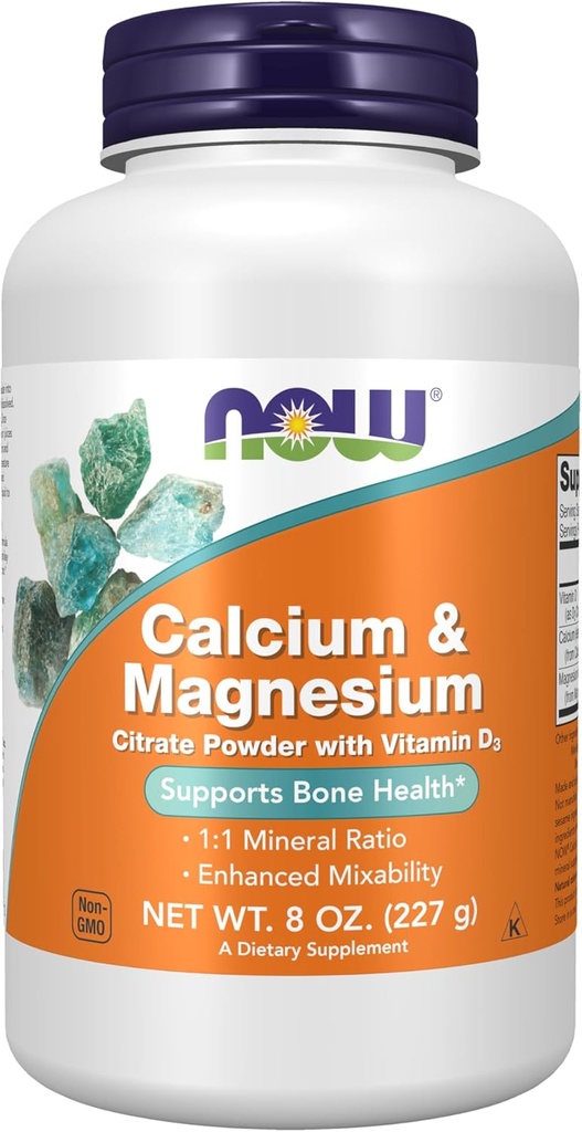 NOW Foods Supplements, Calcium & Magnesium Citrate Powder with Vitamin D3, Supports Bone Health*, 8-Ounce 2