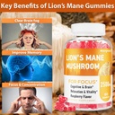 Lions Mane Gummies, Organic Lion's Mane, Lions Mane Gummies for Adults, with Ashwagandha & Alpha GPC, Cortisol Supplements for Women & Men, 60 Counts 4