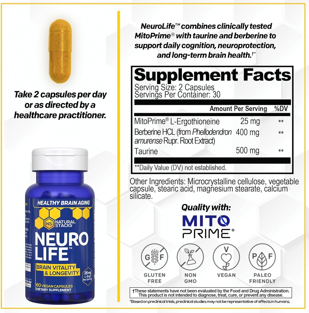NATURAL STACKS NeuroFuel Nootropic + NeuroLife Bundle - Supports Focus, Memory & Brain Longevity* - Brain Health Supplements - 135 Total Capsules 5