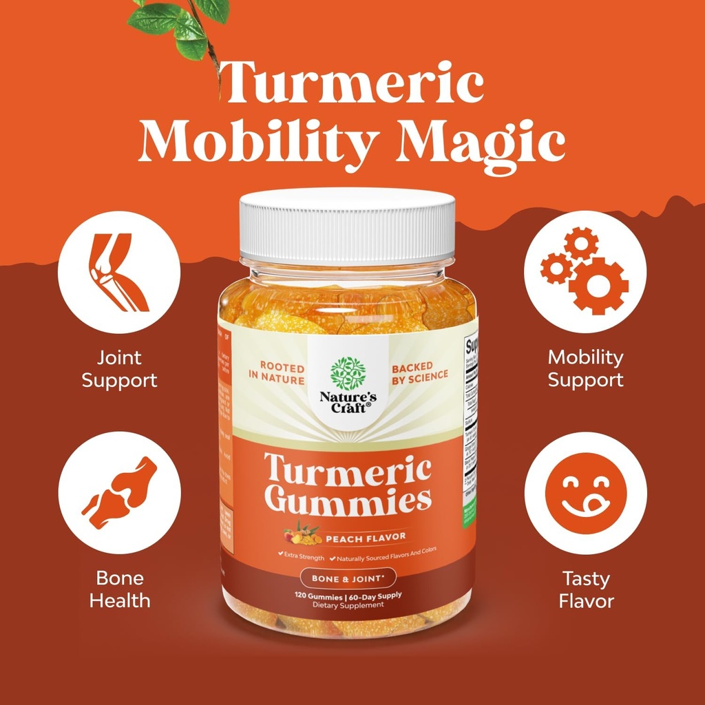 Turmeric Gummies for Adults Peach Flavor - Extra Strength Joint Support Gummies with Turmeric Curcumin with Black Pepper Extract and Ginger - and Ginger Peach Vitamins for Adults 6