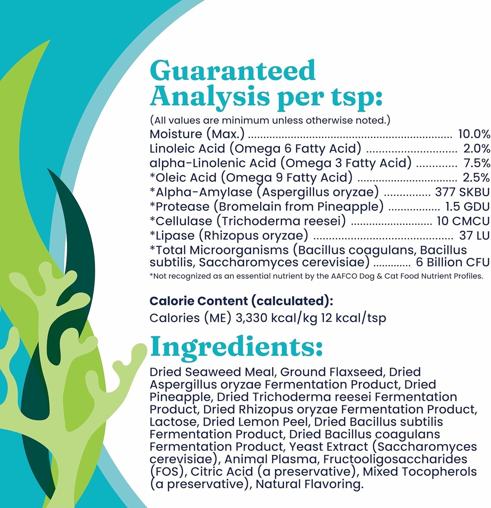 Solid Gold SeaMeal Cat Probiotic & Dog Probiotics for Digestive Health - Kelp Powder Dog & Cat Multivitamin Supplement w/Prebiotics & Digestive Enzymes for Skin, Coat, & Gut + Immune Support - 3.5oz 6