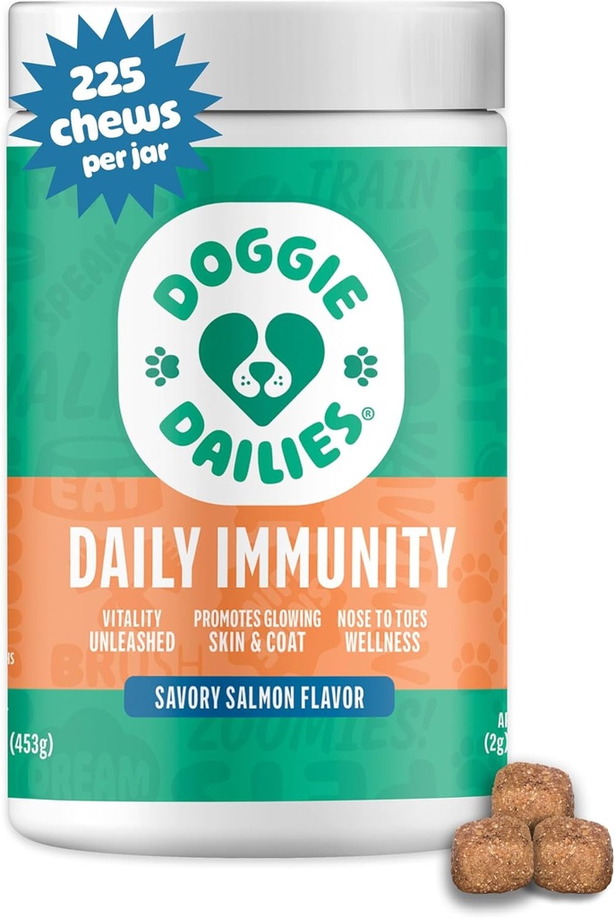 Doggie Dailies Omega 3, Salmon Oil & Nutrients for Skin, Coat & Allergy Support (Salmon, 225 Soft Chews) 2