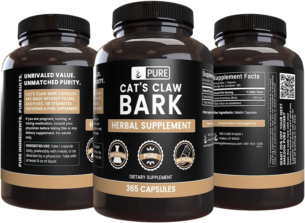 Pure Original Ingredients Cat's Claw Bark (365 Capsules) No Magnesium Or Rice Fillers, Always Pure, Lab Verified 3
