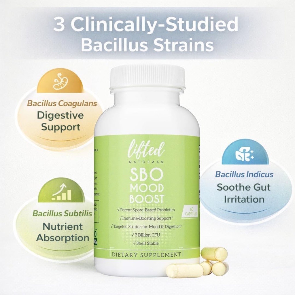 Lifted Naturals Spore Based Probiotic Probiotics - SBO Mood Boost - Spore/Soil-Based - Digestion & Natural Mood Support - Histamine-Free - 60 Day Supply, Non-GMO, Dairy-Free, Gluten-Free, Vegan 4