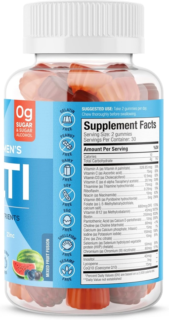 SUKU Men's Daily Multivitamin Gummies – Vitamins A, B12, C, D3, E, Zinc, CoQ10 & Lycopene – Prostate, Heart & Immune Support – Sugar-Free, Vegan, Mixed Fruit Fusion – 60 Count 3