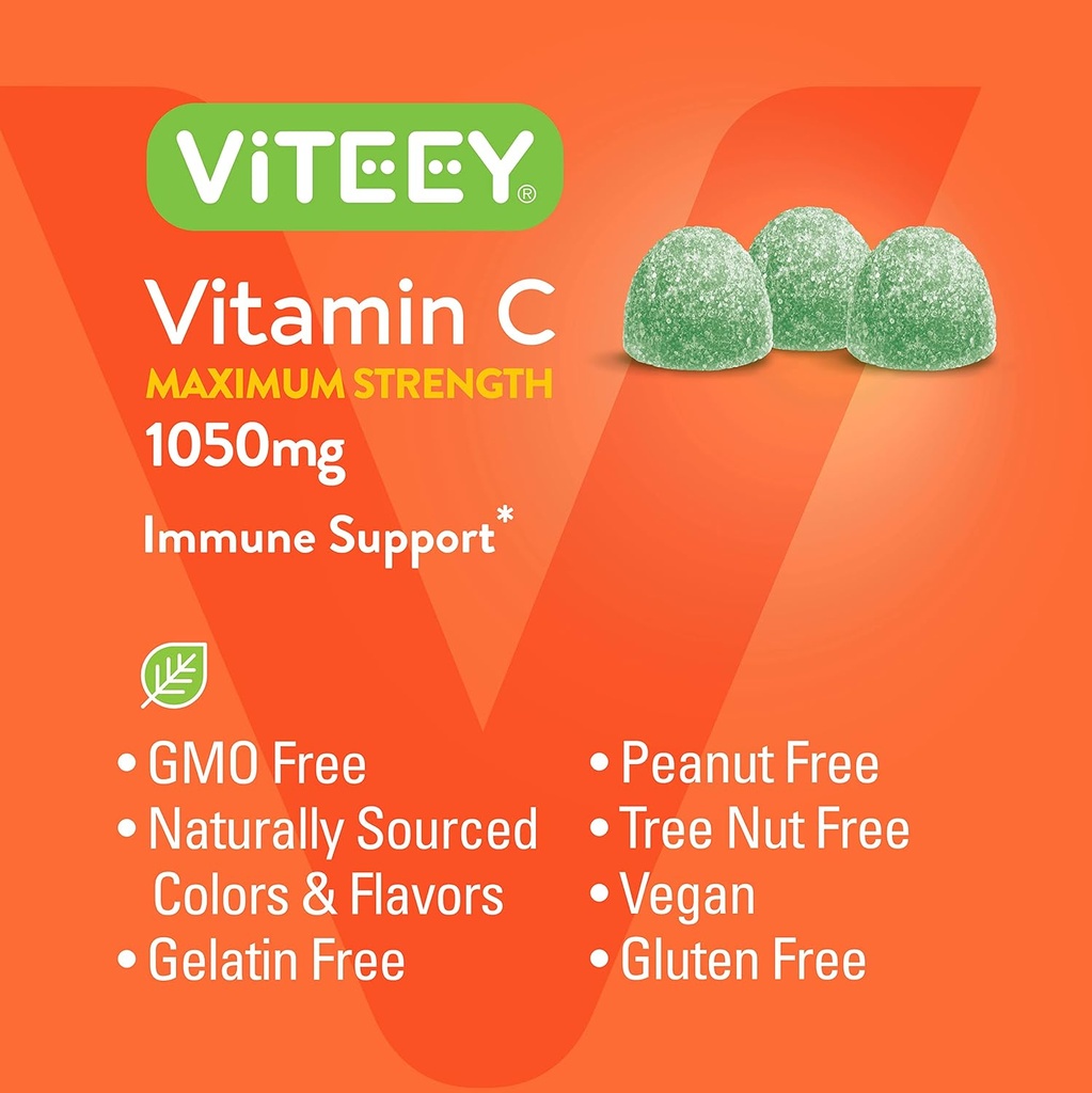Viteey Chewable Vitamin C Gummies for Adults - 1050mg Maximum Strength Immune Support Supplement - Vegan, Gluten Free - 180 Count 6