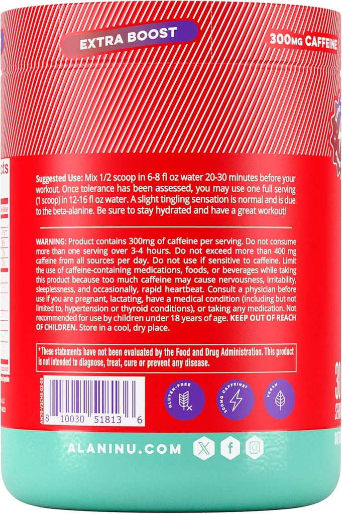 Alani Nu Pre Workout+ Powder Cherry Slush, Extra Boost, Sugar Free, 300mg Caffeine, L-Theanine, Beta-Alanine, Citrulline, 30 Servings 3