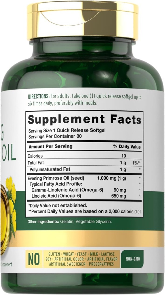 Carlyle Evening Primrose Oil Capsules 1000mg | 80 Softgels | Cold Pressed Supplement | Non-GMO & Gluten Free 3