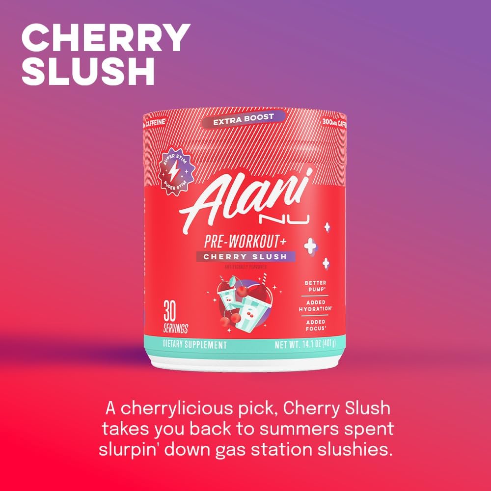 Alani Nu Pre Workout+ Powder Cherry Slush, Extra Boost, Sugar Free, 300mg Caffeine, L-Theanine, Beta-Alanine, Citrulline, 30 Servings 5