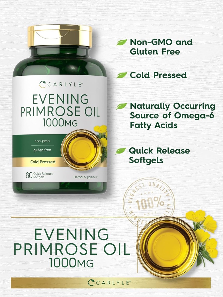 Carlyle Evening Primrose Oil Capsules 1000mg | 80 Softgels | Cold Pressed Supplement | Non-GMO & Gluten Free 5