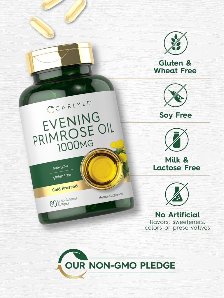 Carlyle Evening Primrose Oil Capsules 1000mg | 80 Softgels | Cold Pressed Supplement | Non-GMO & Gluten Free 6