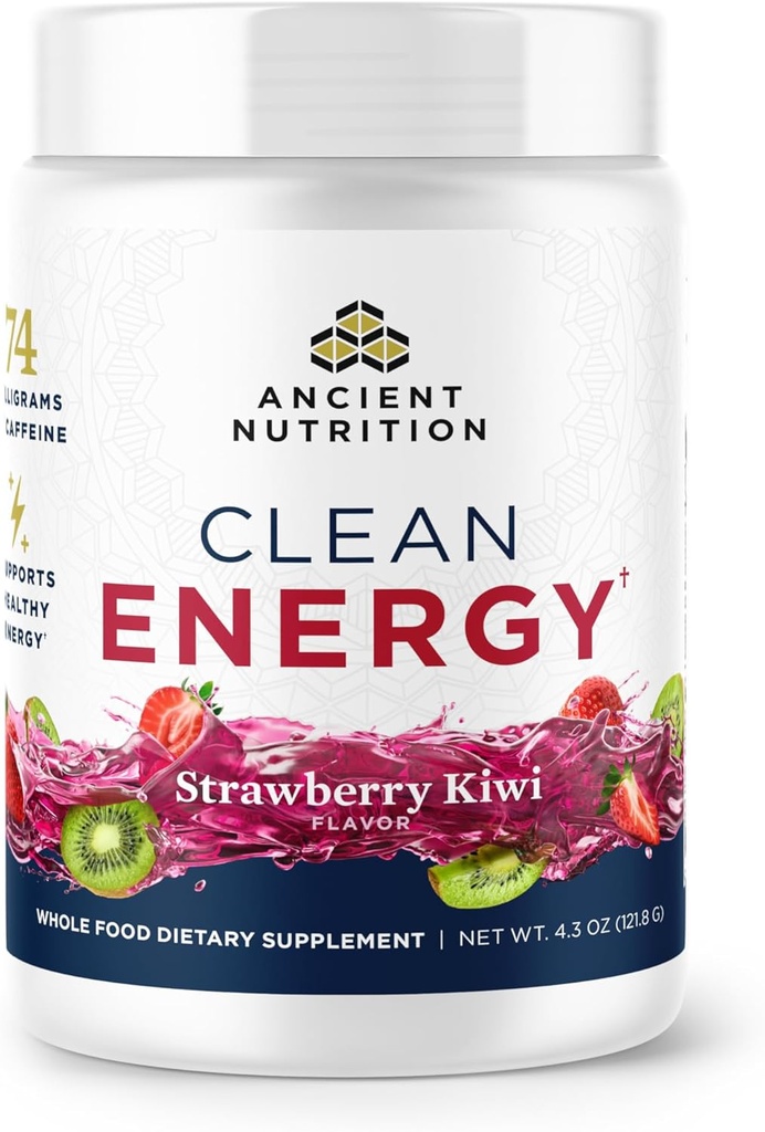 Ancient Nutrition Clean Energy Powder, Strawberry Kiwi, Supports Healthy Energy and Cognitive Health, Promotes Mental Alertness and Focus, 30 Servings 2