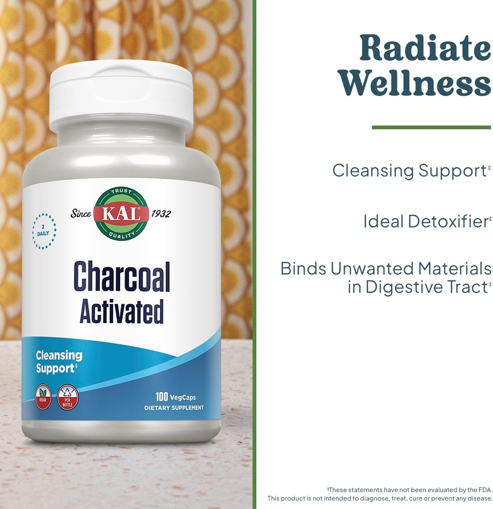 KAL Charcoal, Activated Coconut Shell 280mg | 100ct 4