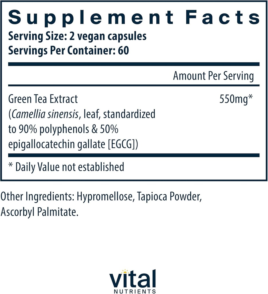 Vital Nutrients Green Tea Extract 550mg | Potent Antioxidant for Heart & Immune Health* | Polyphenols Supplement with EGCG | Gluten, Dairy, Soy Free | Non-GMO | 120 Capsules 3