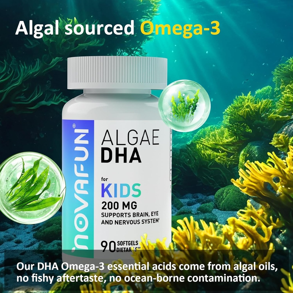 Algal Sourced Omega-3 & DHA Softgels for Kids, Brain, Eye and Heart Health, Cognitive & Immune Function, Learning, Social Development - Non-GMO - 200 mg - 45 Day Supply - 90 ct 5