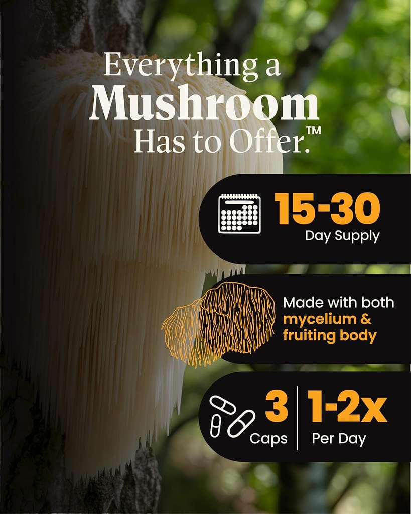 Mushroom Wellness Lion’s Mane Blend with Reishi: Organic Lion's Mane & Reishi Mushroom Capsules, Mushroom Powder Supplement, Supports Cognitive Health, Memory, and Mental Focus, 90 Vegan Capsules 4