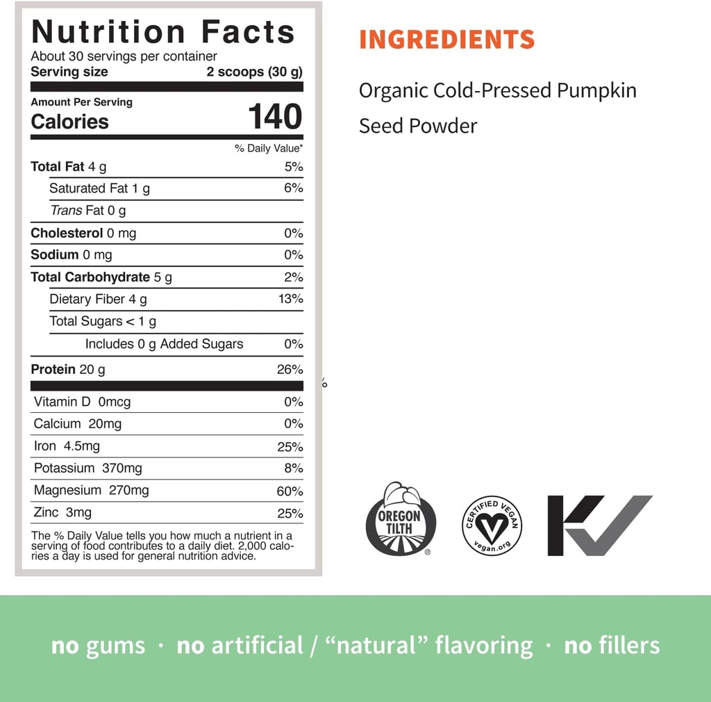 Sprout Living Organic Pumpkin Seed Protein Powder, Unflavored, 20 Grams of Plant Based Protein Powder Without Artificial Sweeteners, Non Dairy, Non-GMO, Vegan, Gluten Free (1 Pound, 30 Servings) 5