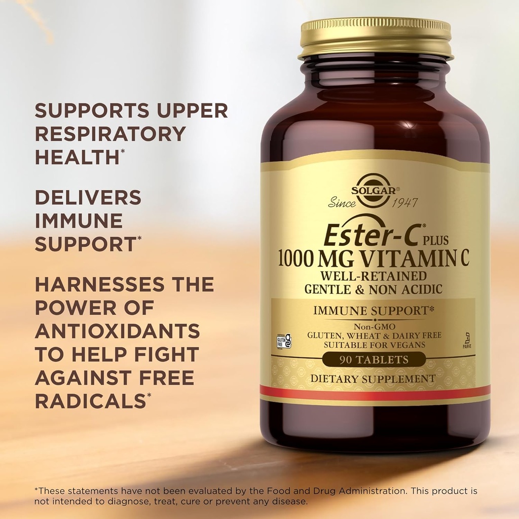 Solgar Ester-C Plus 1000 mg Vitamin C (Ascorbate Complex) - 90 Tablets, Pack of 3 - Gentle & Non Acidic - Supports Upper Respiratory Health - Non-GMO, Gluten Free - 270 Total Servings 6