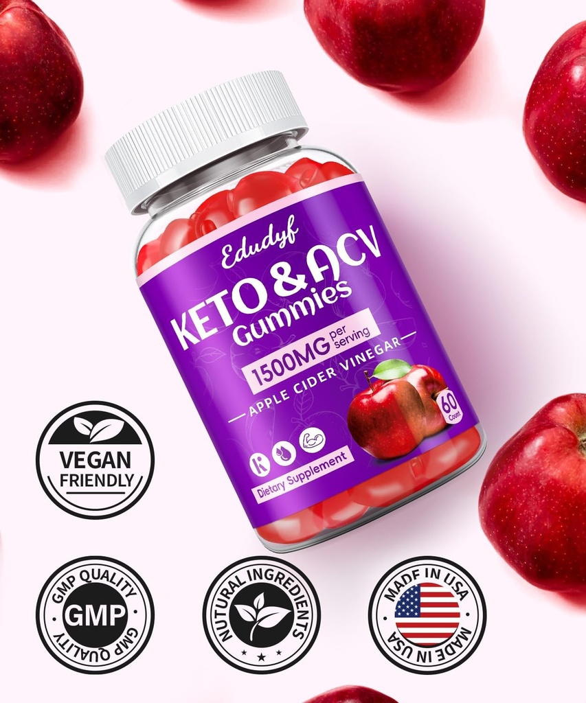 Keto ACV Gummies with B12 B6 – 1500 mg Apple Cider Vinegar Supplement with Pomegranate and Beet Juice, Vegan & Gluten-Free, 180 Gummies for Men & Women 6