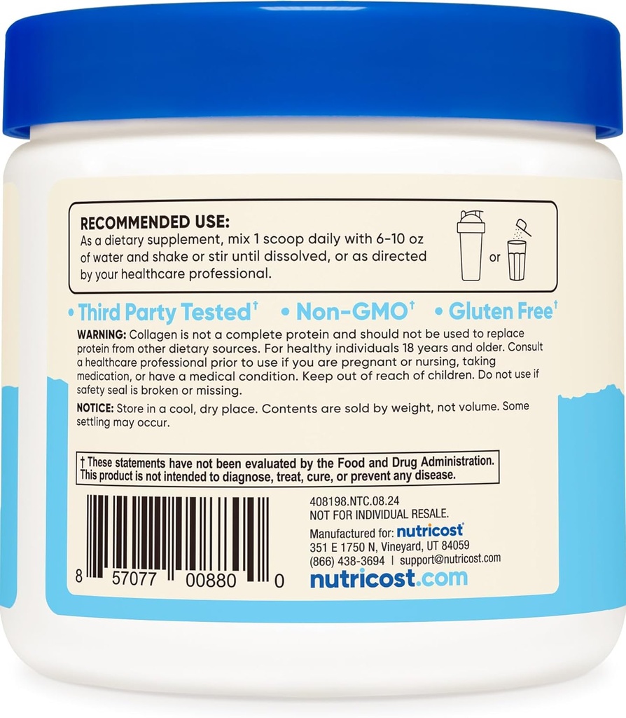 Nutricost Collagen Peptides Powder 4 oz (Unflavored) Type I, Type III Collagen - Grass-Fed, Gluten Free and Non-GMO 5