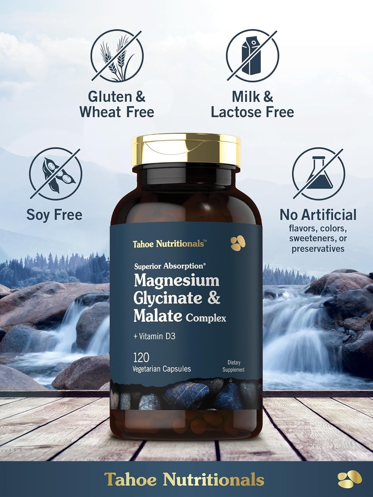 Tahoe Nutritionals Magnesium Glycinate and Malate Complex | with Vitamin D3 | 120 Capsules | Superior Absorption | Non-GMO and Gluten Free Formula 6