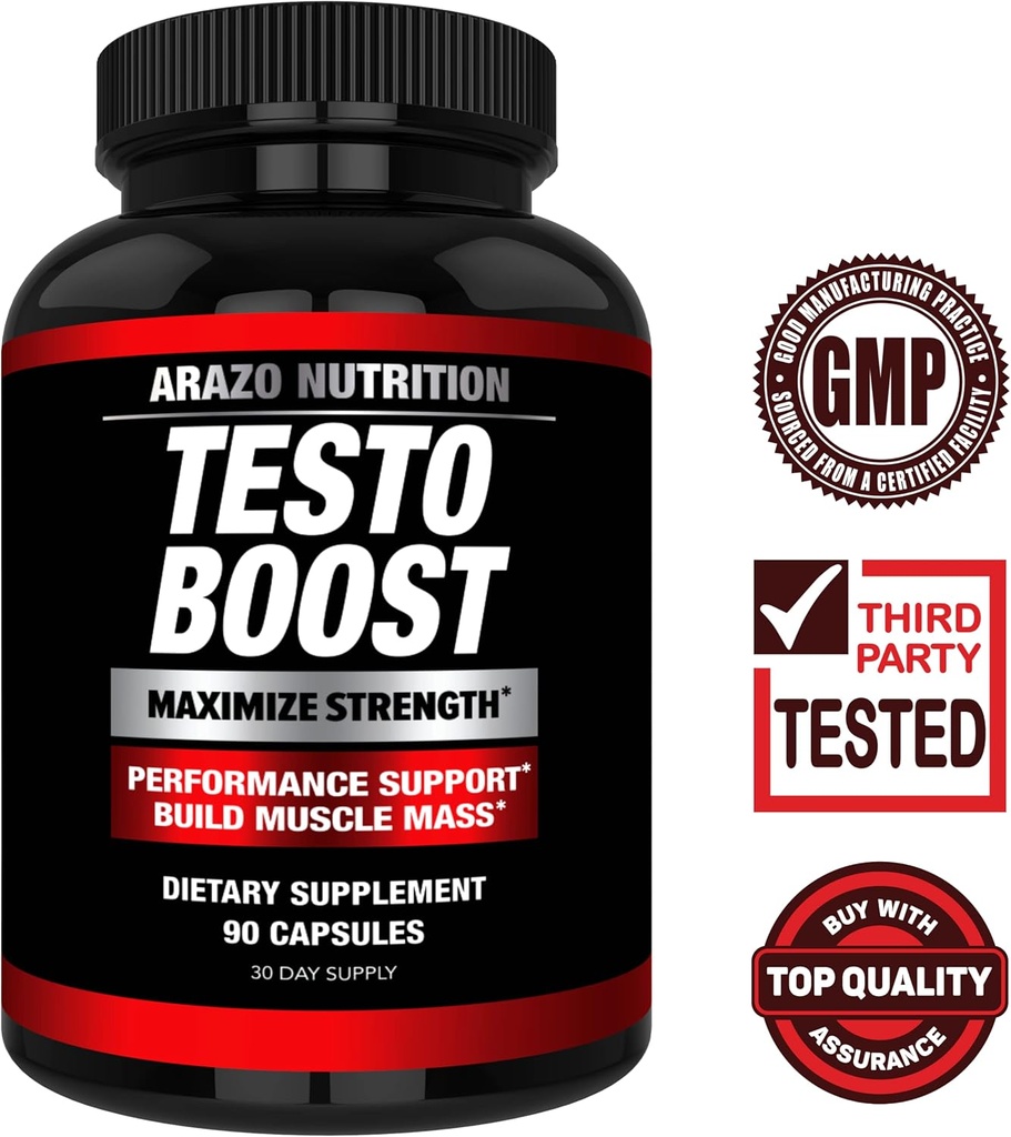 Arazo Nutrition TestoBoost Test Booster Supplement - Potent & Natural Herbal Pills - Boost Muscle Growth - Tribulus, Epimedium, Hawthorn, Zinc, Minerals 3