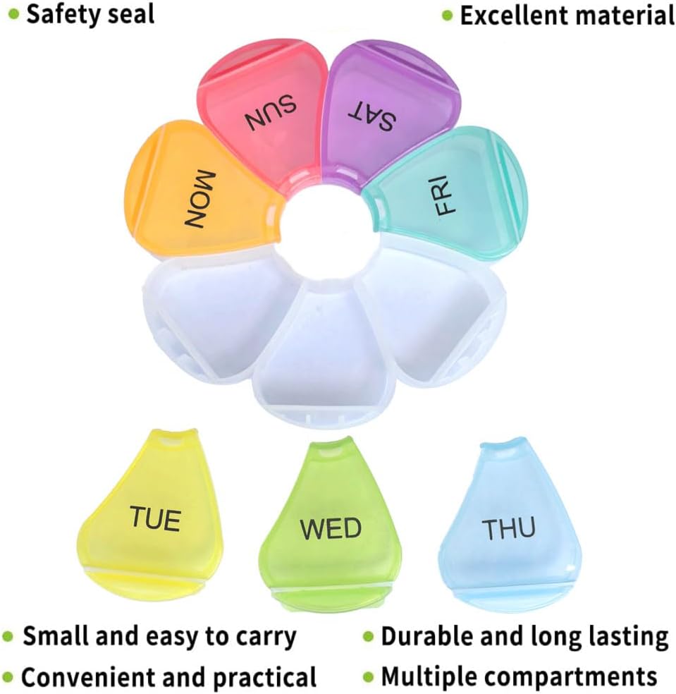 Weekly Pill Organizer 7 Day, Large Daily Pill Cases, Pill Box, Pill Holder, Pill Dispenser, Travel Pill Organizer for Vitamins, Fish Oils, Supplements (Colorful) 6