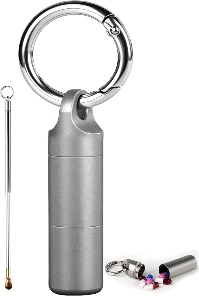 Small Keychain Pill Holder,304 Stainless Steel Portable Pill Case Organizer for Travel,Waterproof Pocket Pill Container Medicine Box for Purse Men (Small Pill Case) 2
