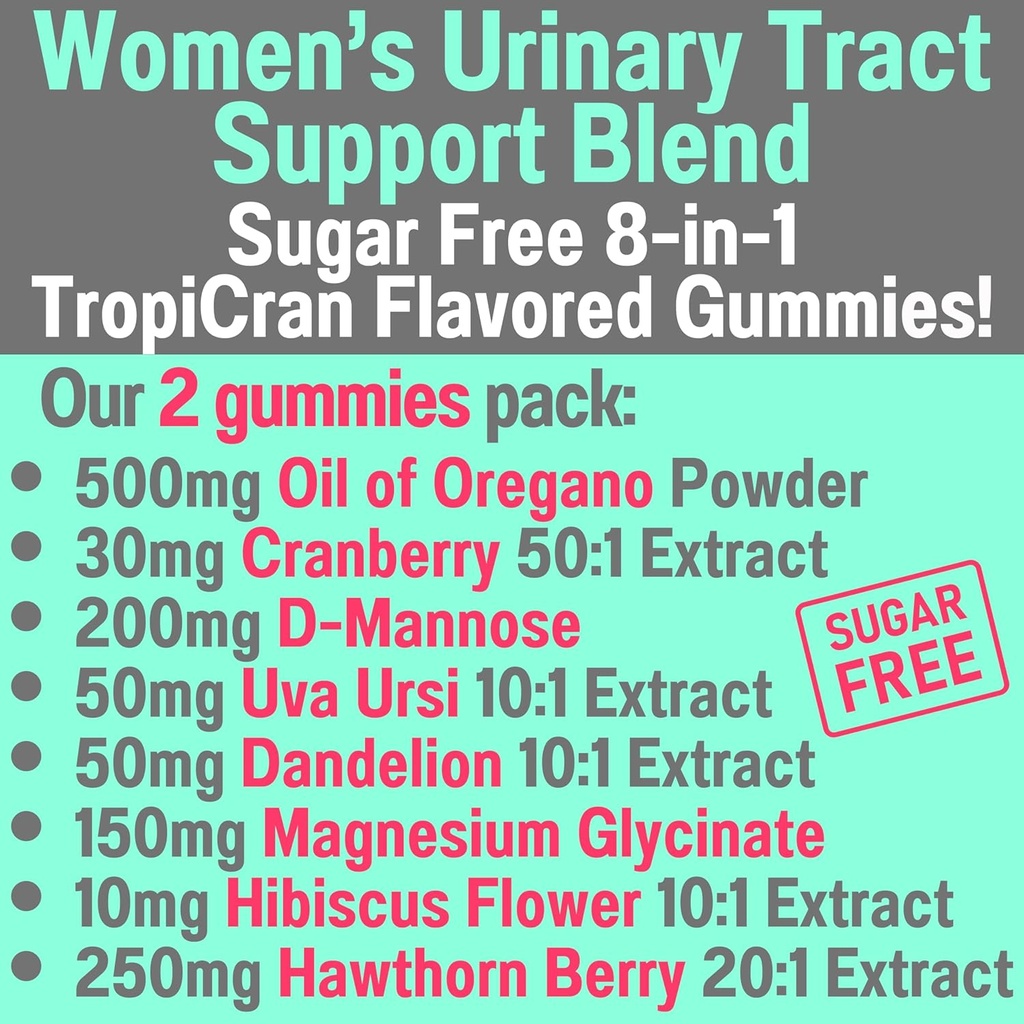 SHIZAM Vaginal Urinary Tract Yeast Candida pH Support Sugar Free Gummies w Oil of Oregano Uva Ursi Cranberry D-Mannose Hawthorne Berry, Vaginal Probiotics Suppositories Wash Cleanse Alt 3