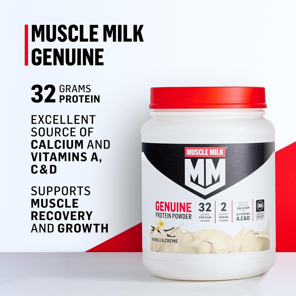 Muscle Milk Genuine Protein Powder, Banana Crème, 1.93 Pounds, 13 Servings, 32g Protein, 4g Sugar, Calcium, Vitamins A, C & D, NSF Certified for Sport, Energizing Snack, Packaging May Vary 6
