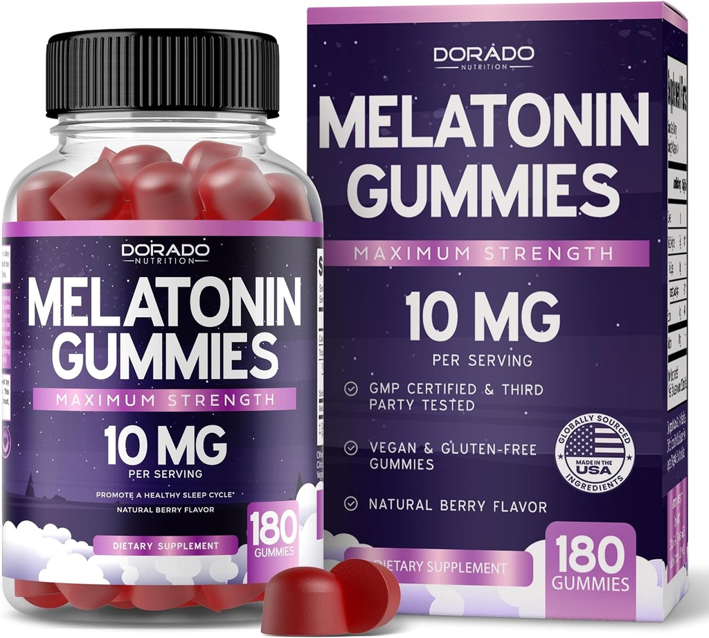 Melatonin Gummies 10mg for Adults (180 Count) - Quick Dissolve Melatonin Gummies - Gummy for Adults Contains 10mg - High Potency - Mixed Berry Flavor - Non-GMO, Vegan Supplement & Made in USA 2