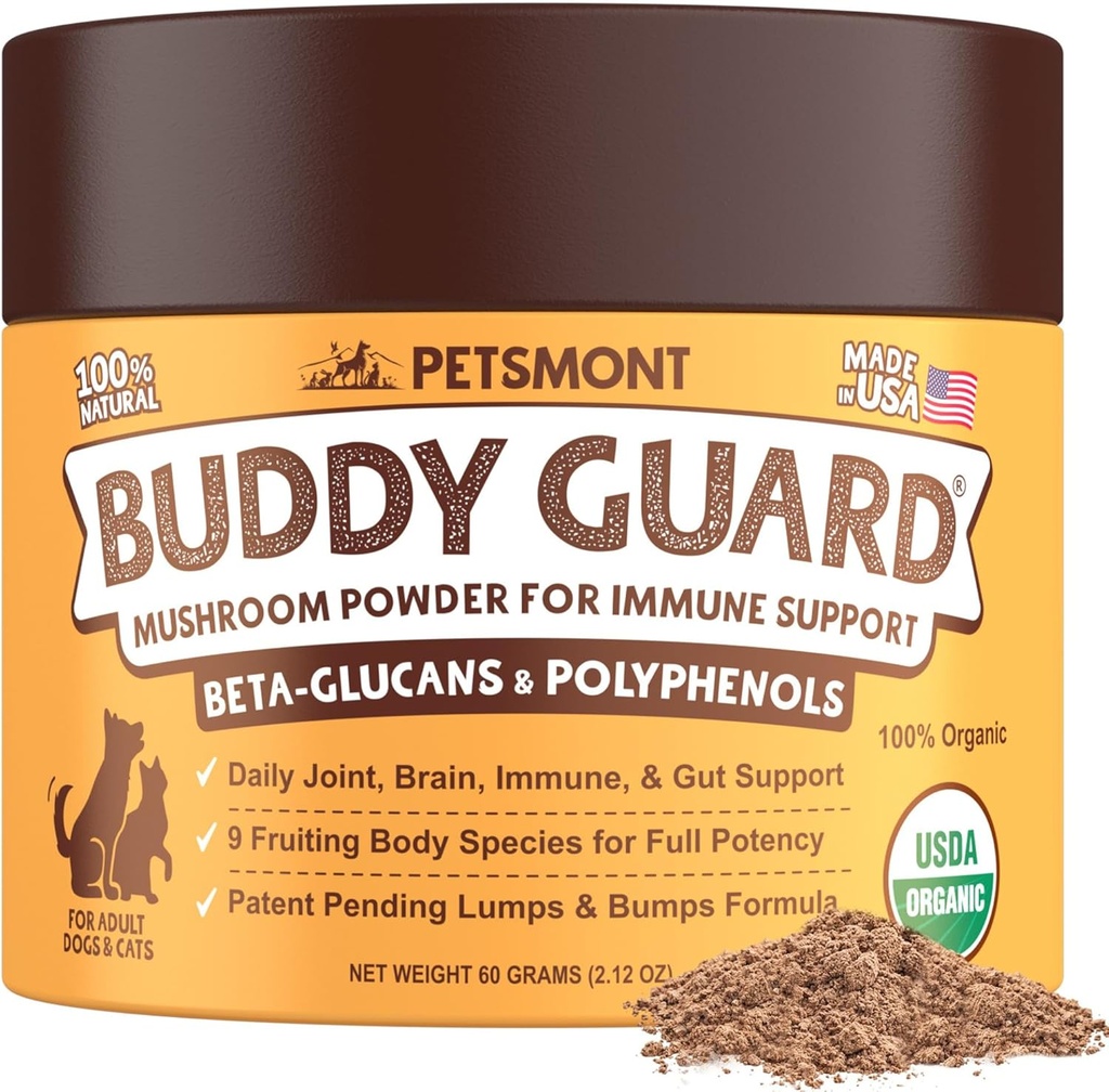 Petsmont Buddy Guard for Lumps and Bumps, Lipoma for Dogs & Cats, Patent Pending Organic 8 Mushroom Powder Blend Natural Dog Probiotic & Immune Support Chaga, Reishi, Lion's Mane, Turkey Tail Mushroom 2