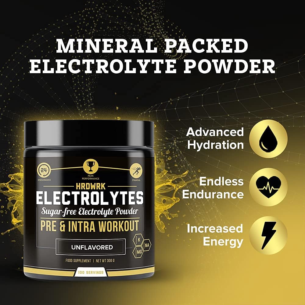 HRDWRK - 100 Servings Keto Electrolytes Powder Hydration Sugar Free - Electrolyte Powder to Boost Endurance & Reduce Fatigue with Electrolytes Supplement - Unflavored & Mango Pineapple Set 6